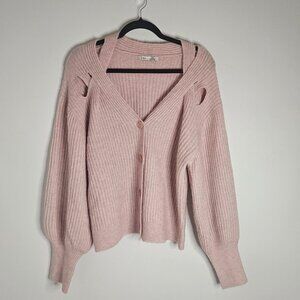 Soft Pink V-Neck Cardigan with Cutouts Small